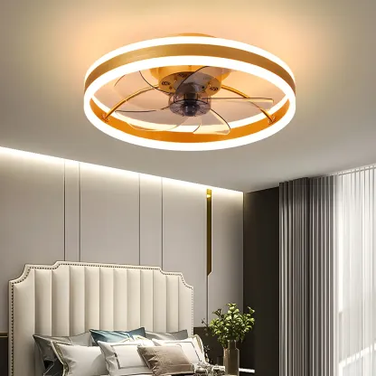 16" Round Flush Mount Ceiling Fan with Light Remote for Bedroom