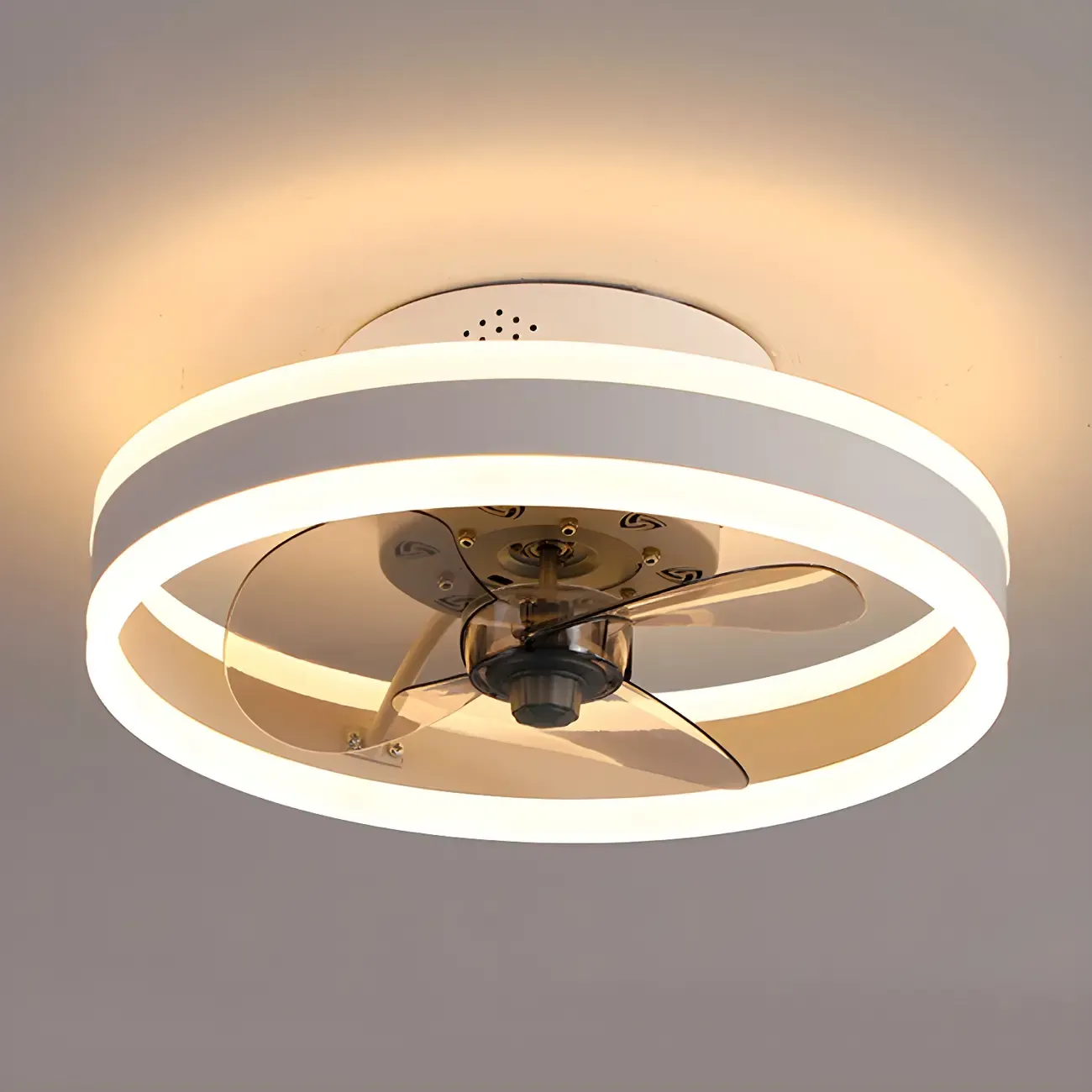 16" Round Flush Mount Ceiling Fan with Light Remote for Bedroom