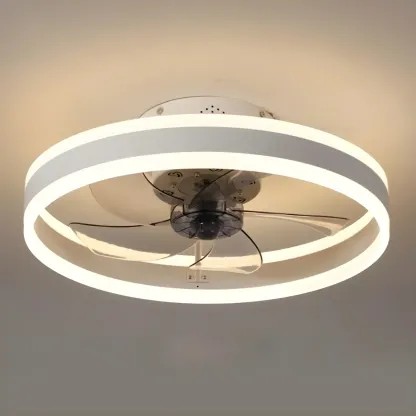 16" Round Flush Mount Ceiling Fan with Light Remote for Bedroom