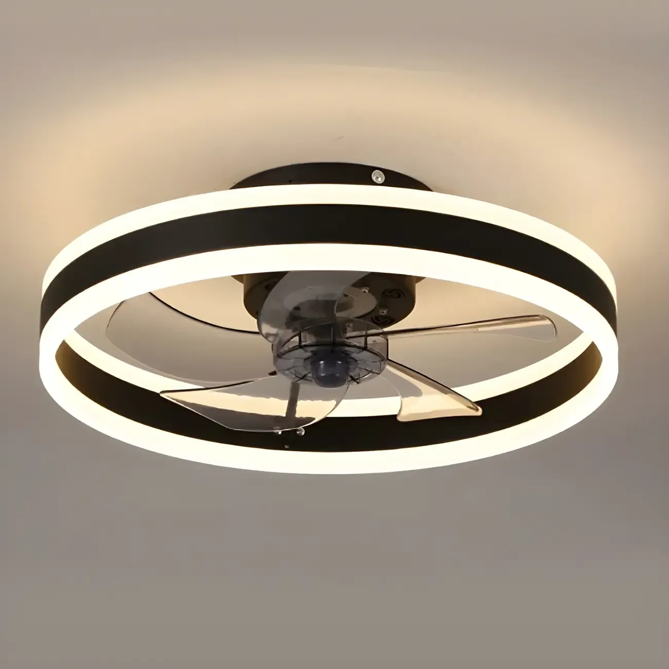 16" Round Flush Mount Ceiling Fan with Light Remote for Bedroom