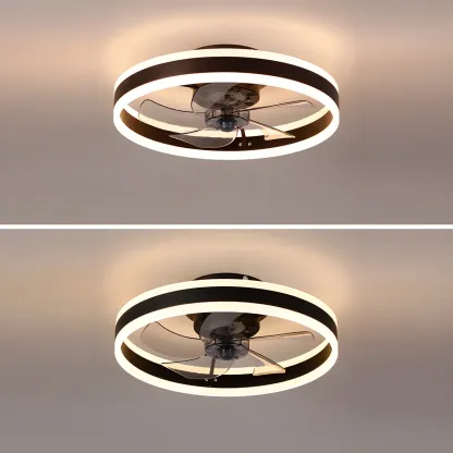 16" Round Flush Mount Ceiling Fan with Light Remote for Bedroom