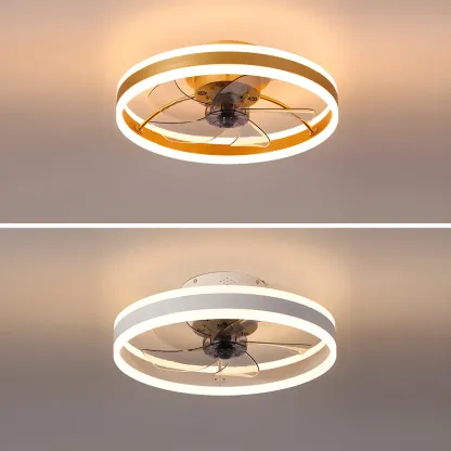 16" Round Flush Mount Ceiling Fan with Light Remote for Bedroom