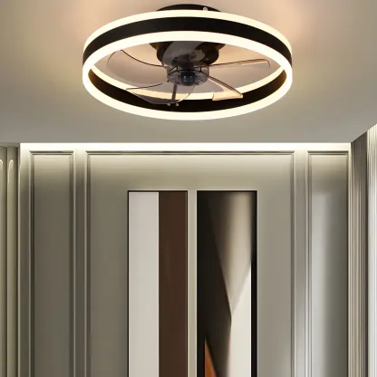 16" Round Flush Mount Ceiling Fan with Light Remote for Bedroom