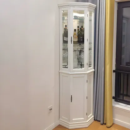 Classic White Wood Glass Display 5-Shelf Corner Cabinet Image - 3