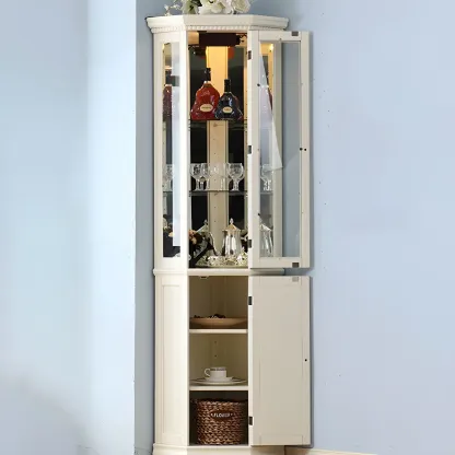 Classic White Wood Glass Display 5-Shelf Corner Cabinet Image - 9