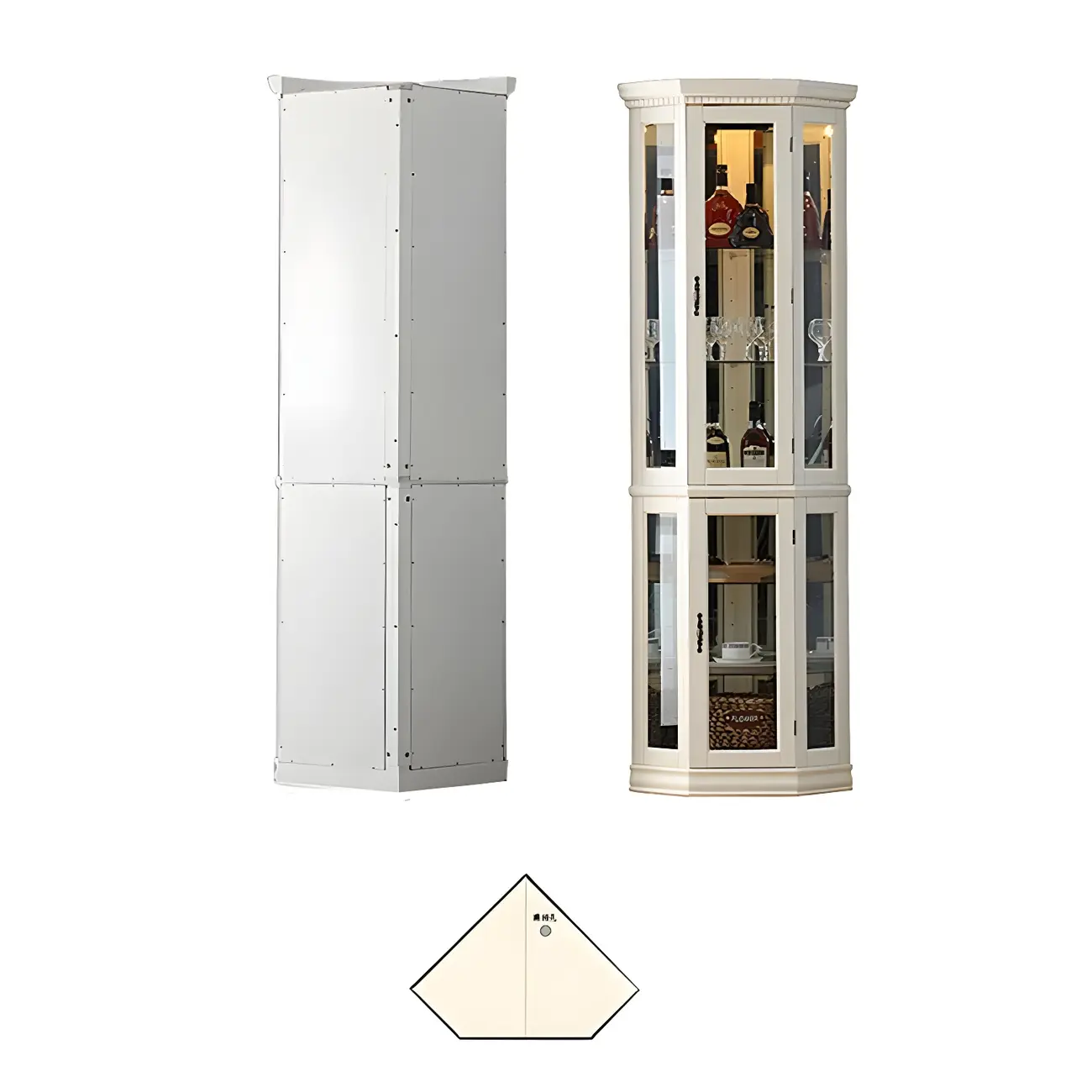 Classic White Wood Glass Display 5-Shelf Corner Cabinet Image - 12 | homeyfad