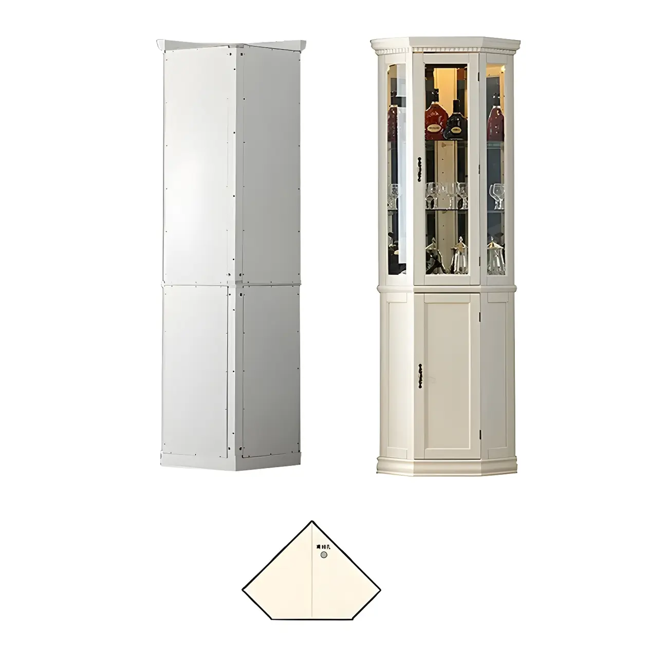 Classic White Wood Glass Display 5-Shelf Corner Cabinet Image - 13 | homeyfad