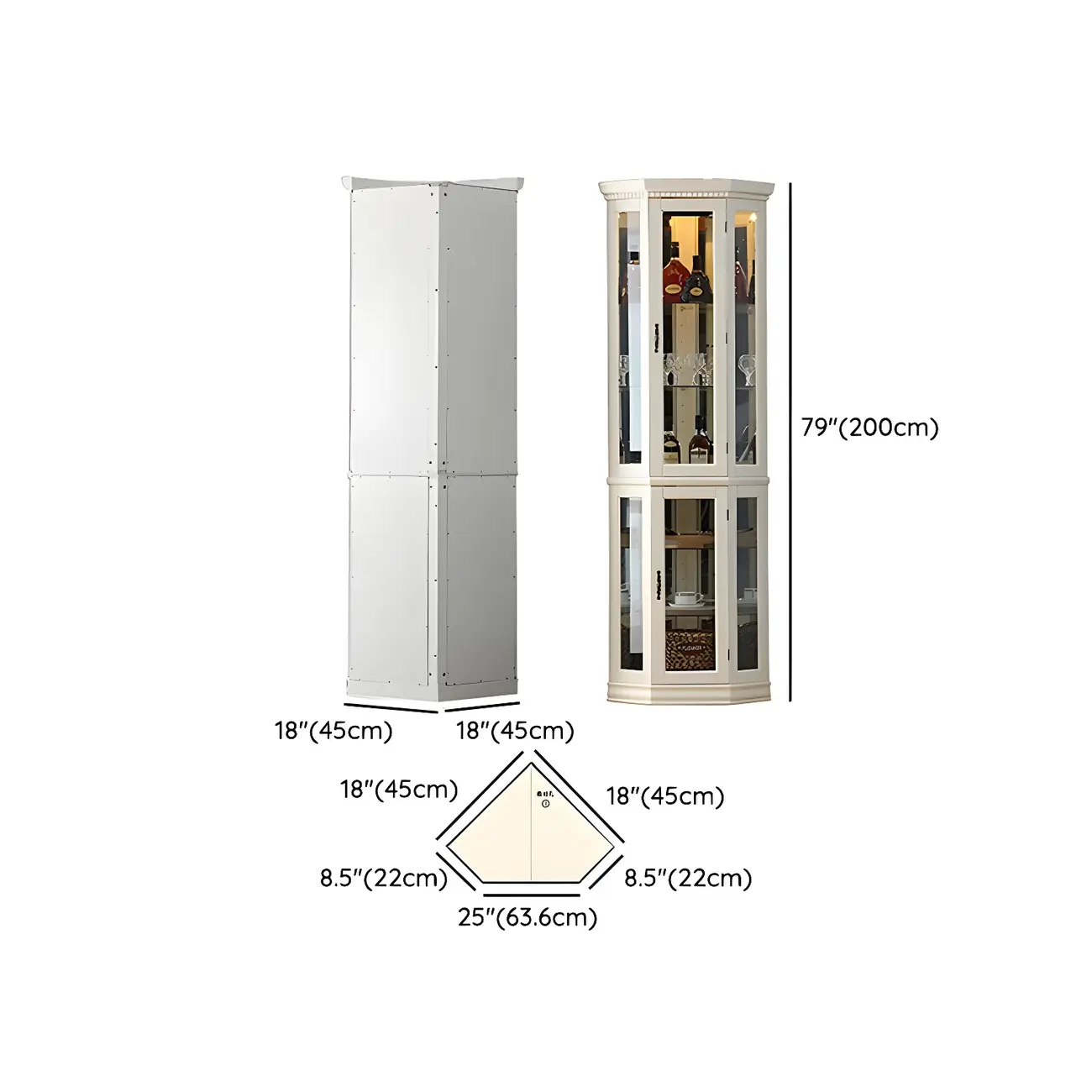 Classic White Wood Glass Display 5-Shelf Corner Cabinet #size | homeyfad