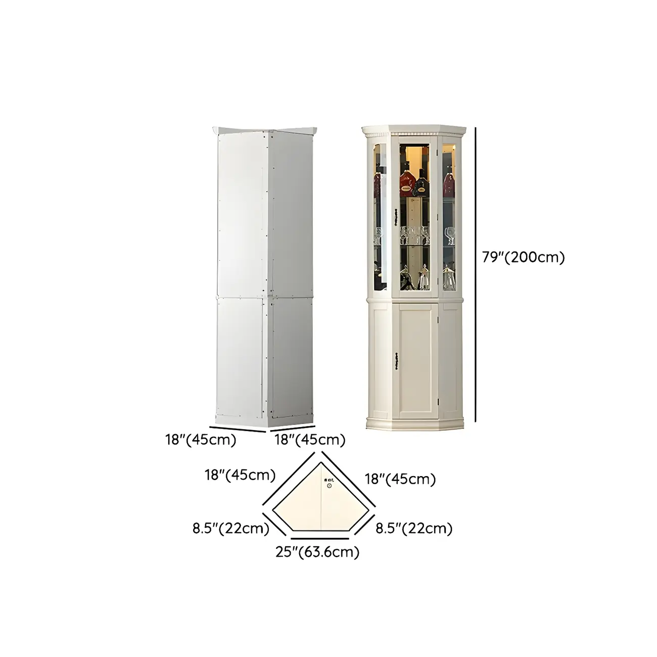 Classic White Wood Glass Display 5-Shelf Corner Cabinet Image - 15 | homeyfad