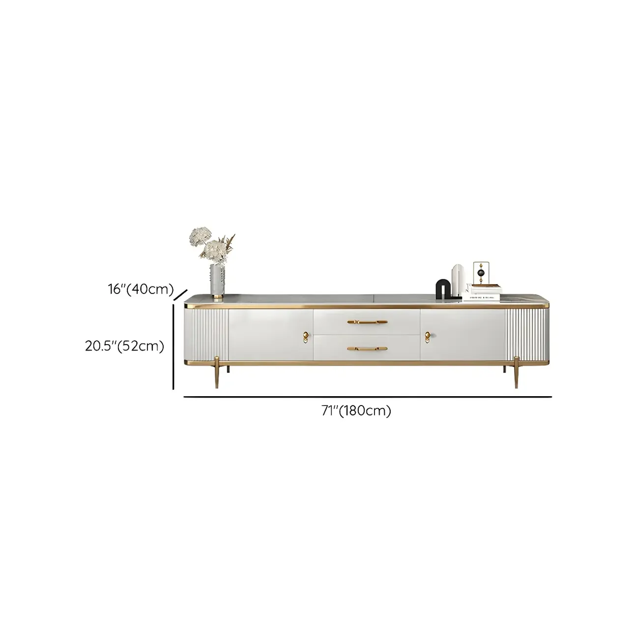 Stylish White Stone TV Stand with Metal Frame for Living Room #size