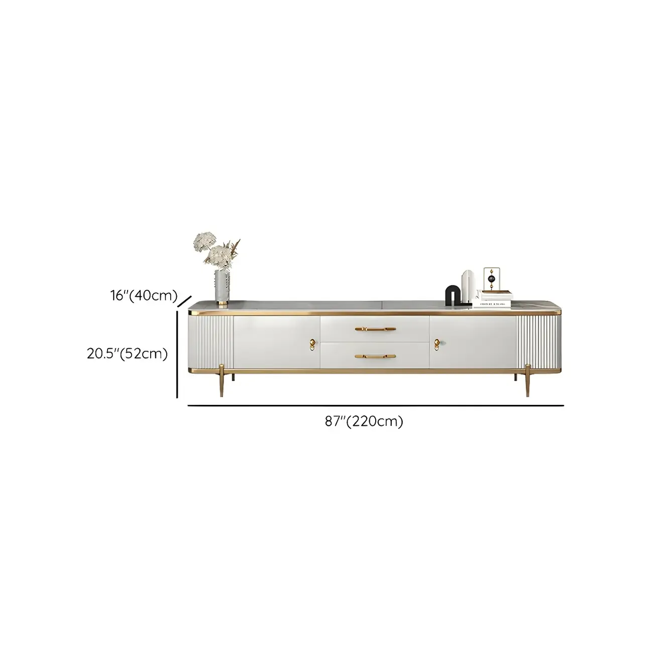 Stylish White Stone TV Stand with Metal Frame for Living Room Image - 13