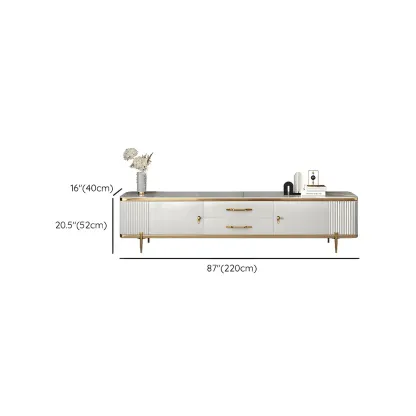 Stylish White Stone TV Stand with Metal Frame for Living Room Image - 13