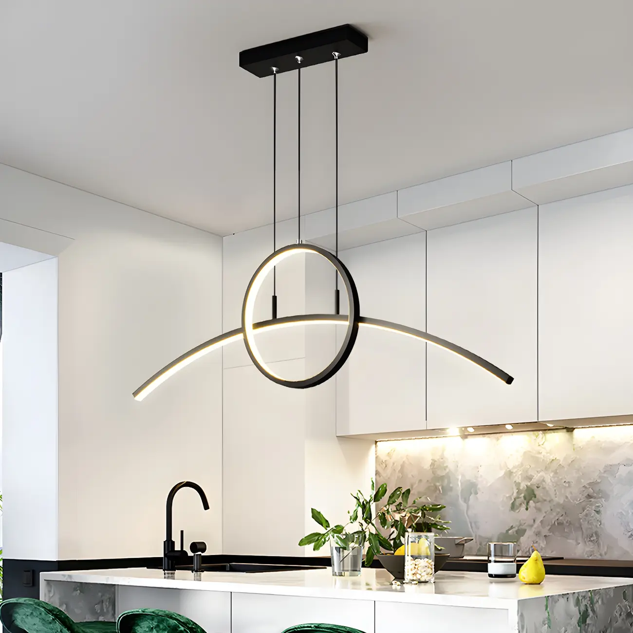 Kitchen Island Modern Black/Gold Linear Pendant Light Image - 1 | homeyfad