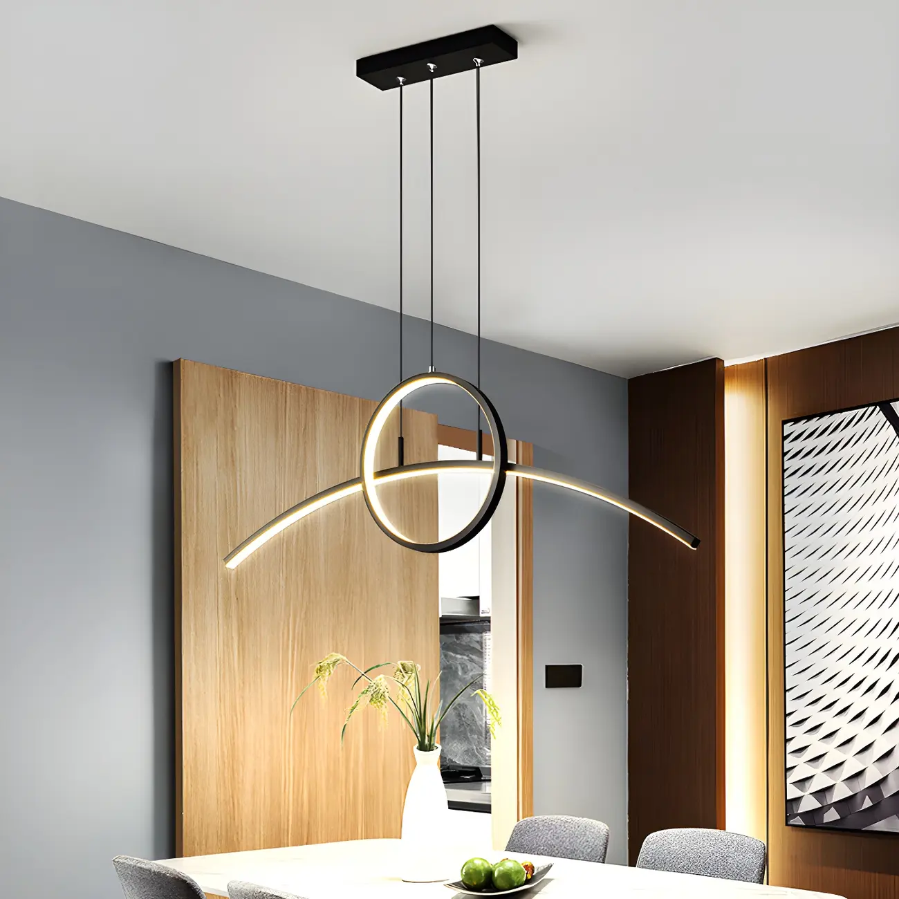 Kitchen Island Modern Black/Gold Linear Pendant Light Image - 2 | homeyfad