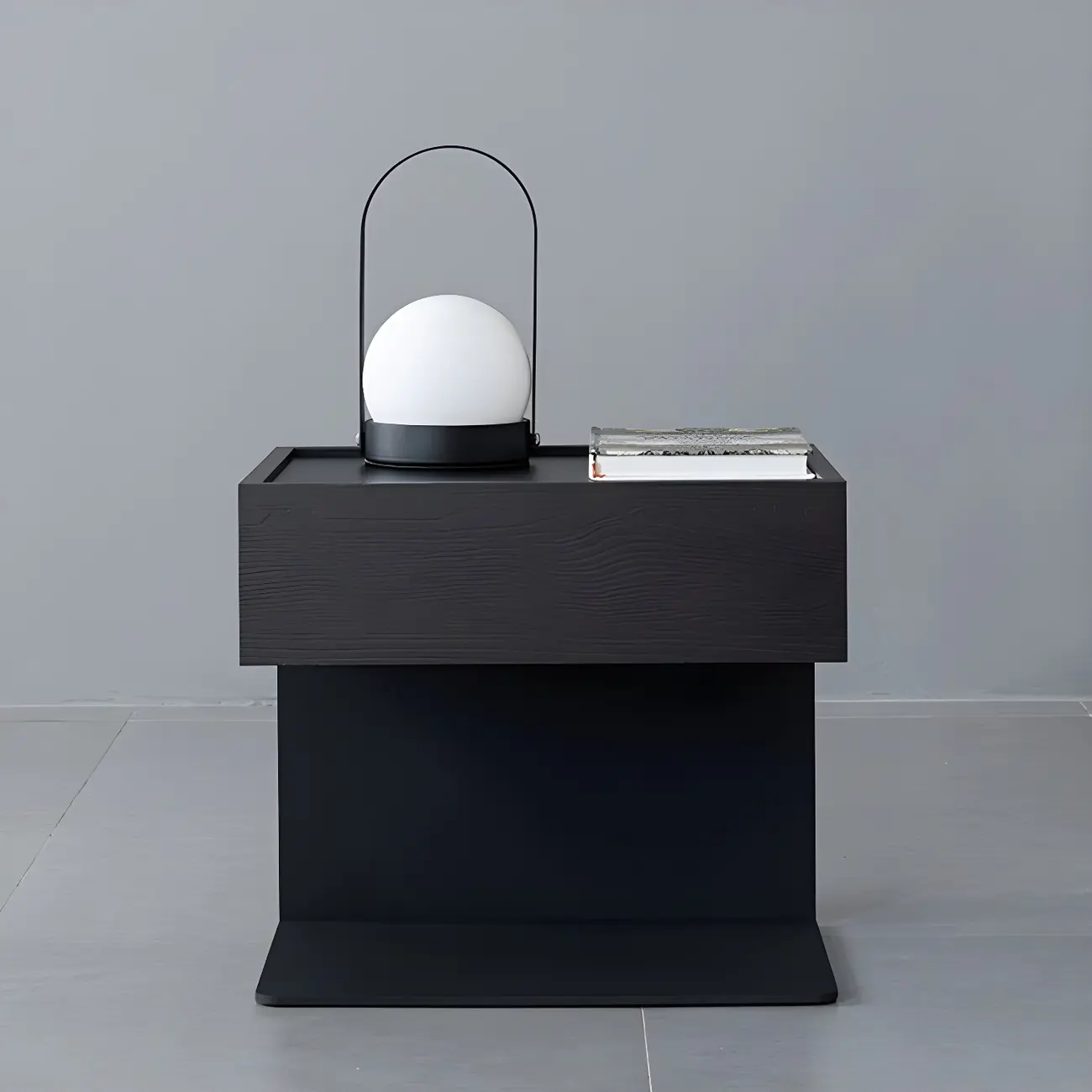 Black Steel Wood C-Shaped Drawer Nightstand with Light Image - 4 | homeyfad