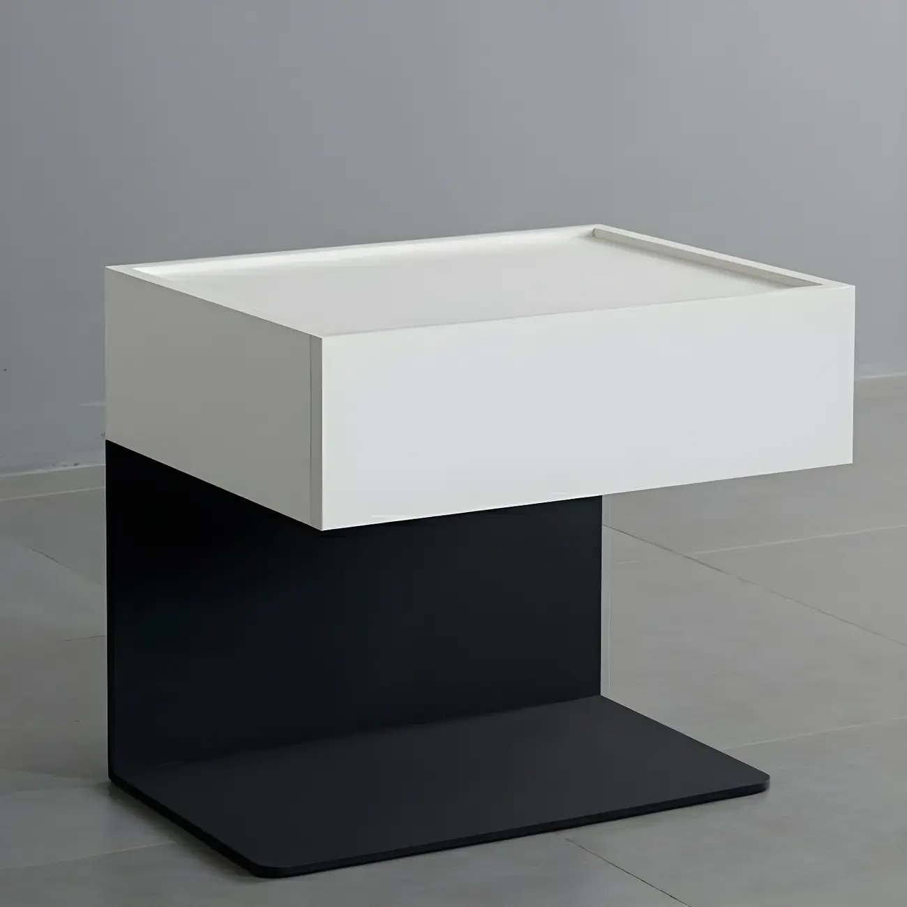 Black Steel Wood C-Shaped Drawer Nightstand with Light Image - 8 | homeyfad