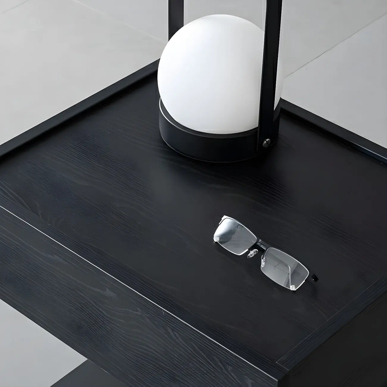 Black Steel Wood C-Shaped Drawer Nightstand with Light Image - 11 | homeyfad