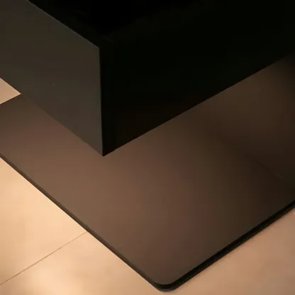 Black Steel Wood C-Shaped Drawer Nightstand with Light Image - 13