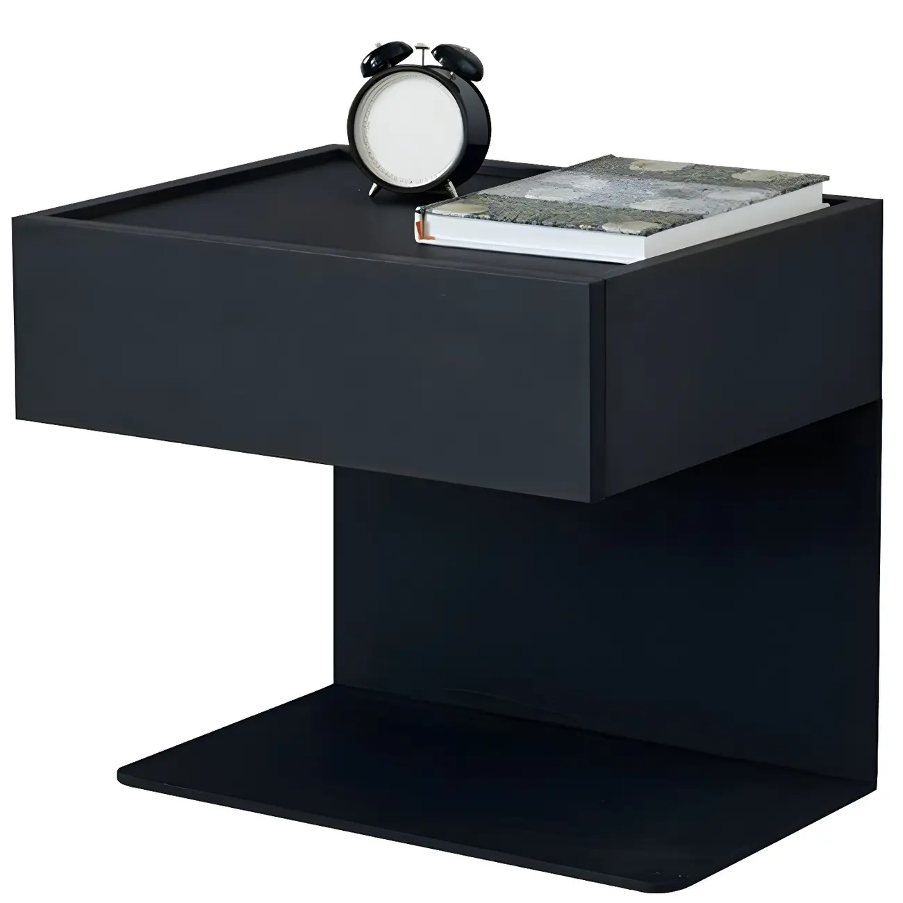 Black Steel Wood C-Shaped Drawer Nightstand with Light Image - 14 | homeyfad