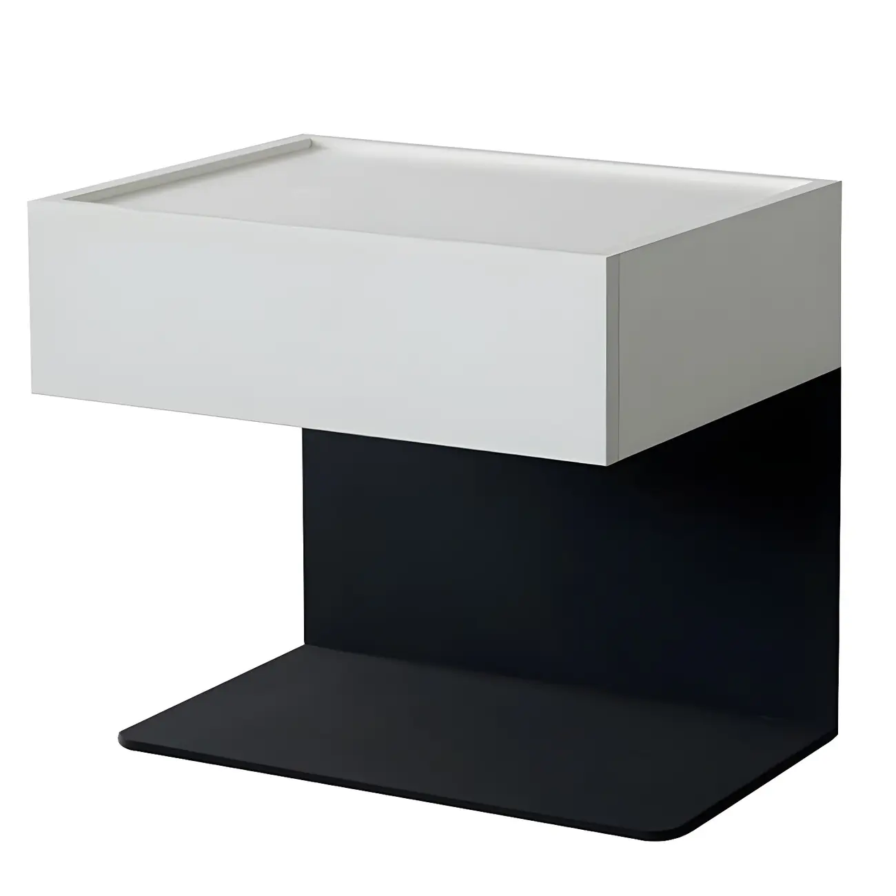 Black Steel Wood C-Shaped Drawer Nightstand with Light Image - 16 | homeyfad