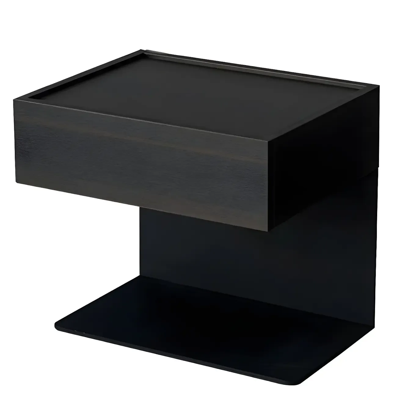 Black Steel Wood C-Shaped Drawer Nightstand with Light Image - 17