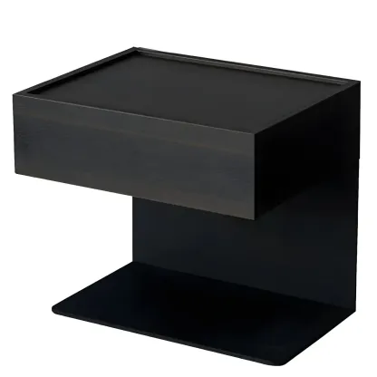 Black Steel Wood C-Shaped Drawer Nightstand with Light Image - 17