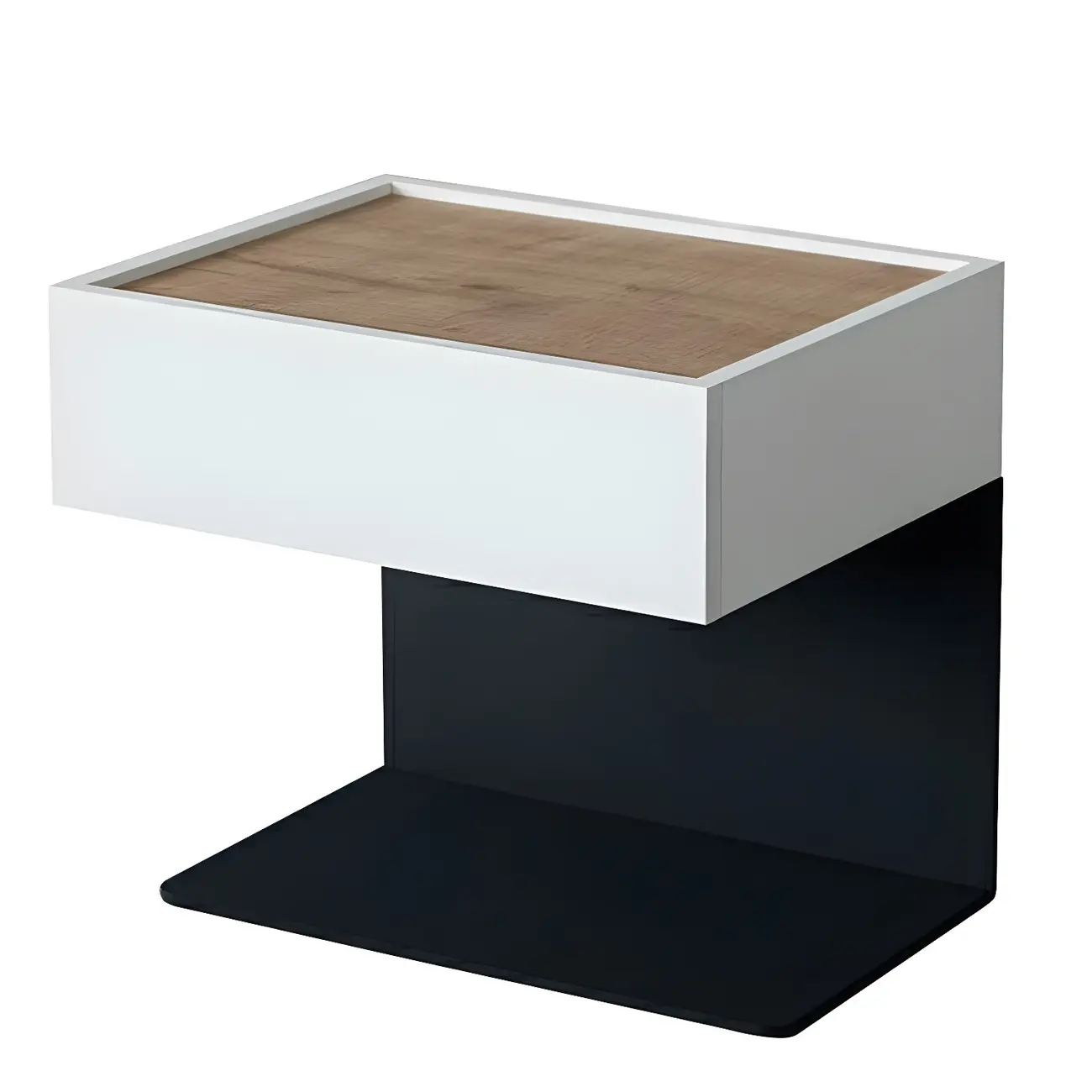 Black Steel Wood C-Shaped Drawer Nightstand with Light Image - 19 | homeyfad