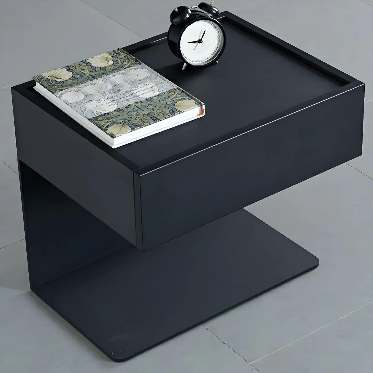 Black Steel Wood C-Shaped Drawer Nightstand with Light Image - 27 | homeyfad