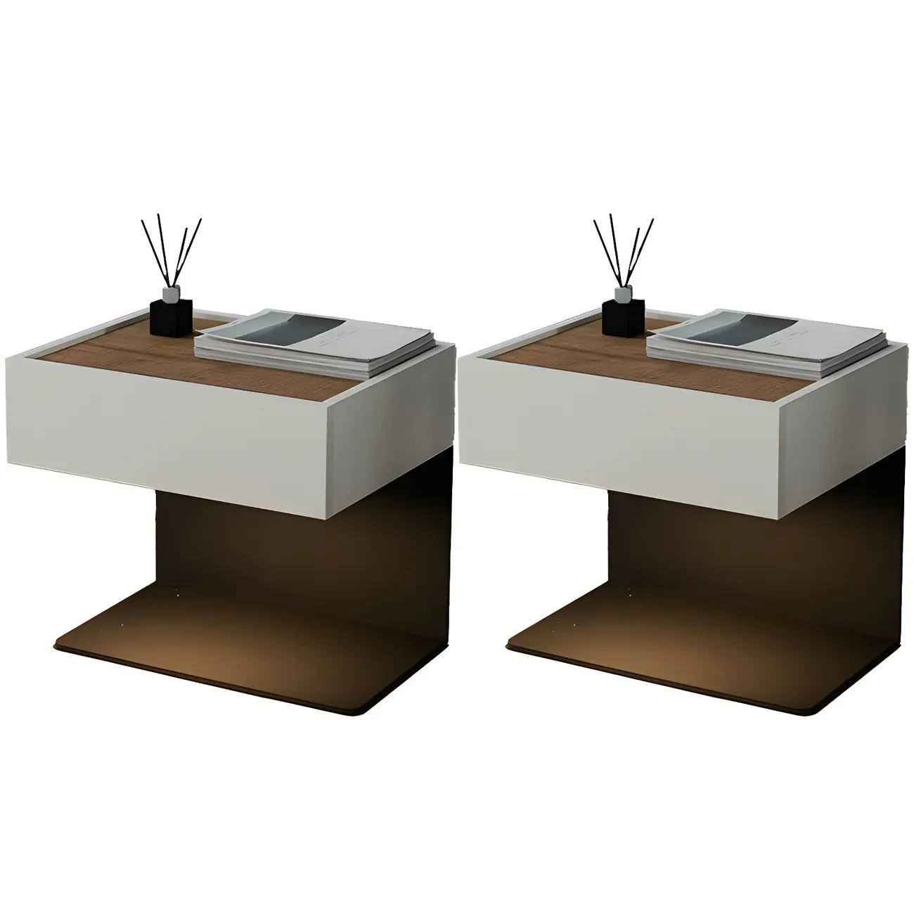 Black Steel Wood C-Shaped Drawer Nightstand with Light Image - 29 | homeyfad