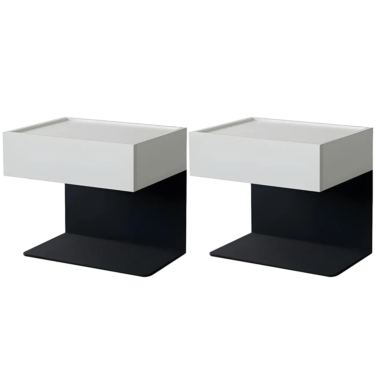 Black Steel Wood C-Shaped Drawer Nightstand with Light Image - 33 | homeyfad