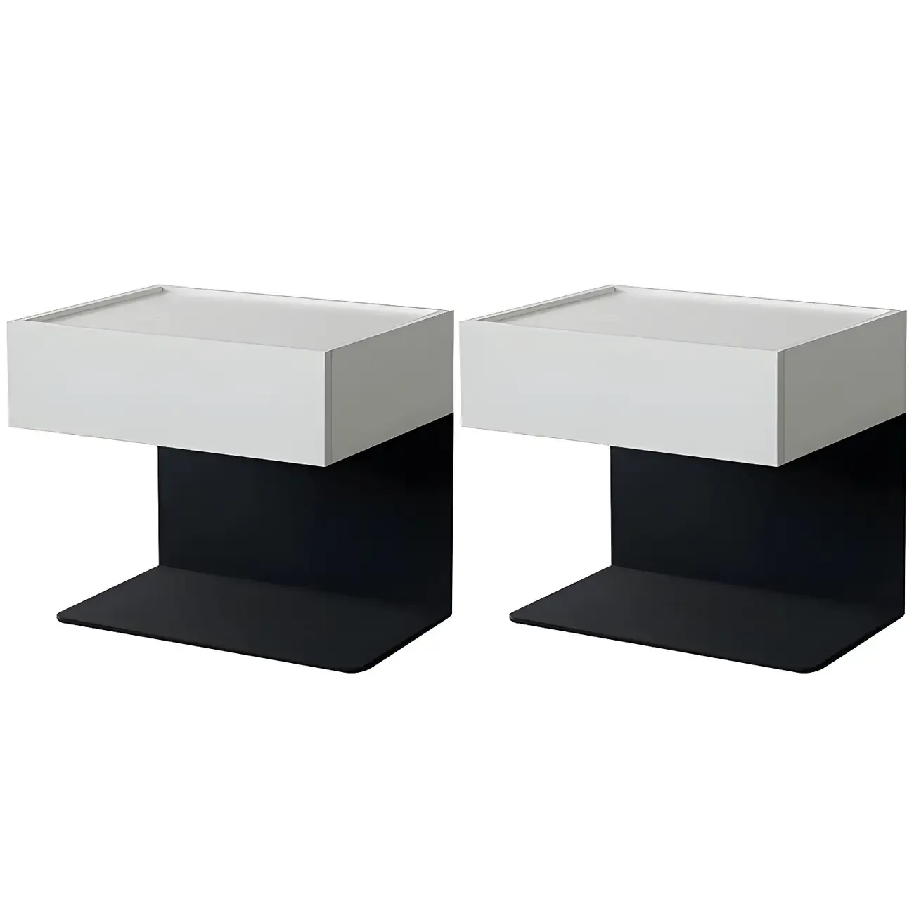 Black Steel Wood C-Shaped Drawer Nightstand with Light Image - 33