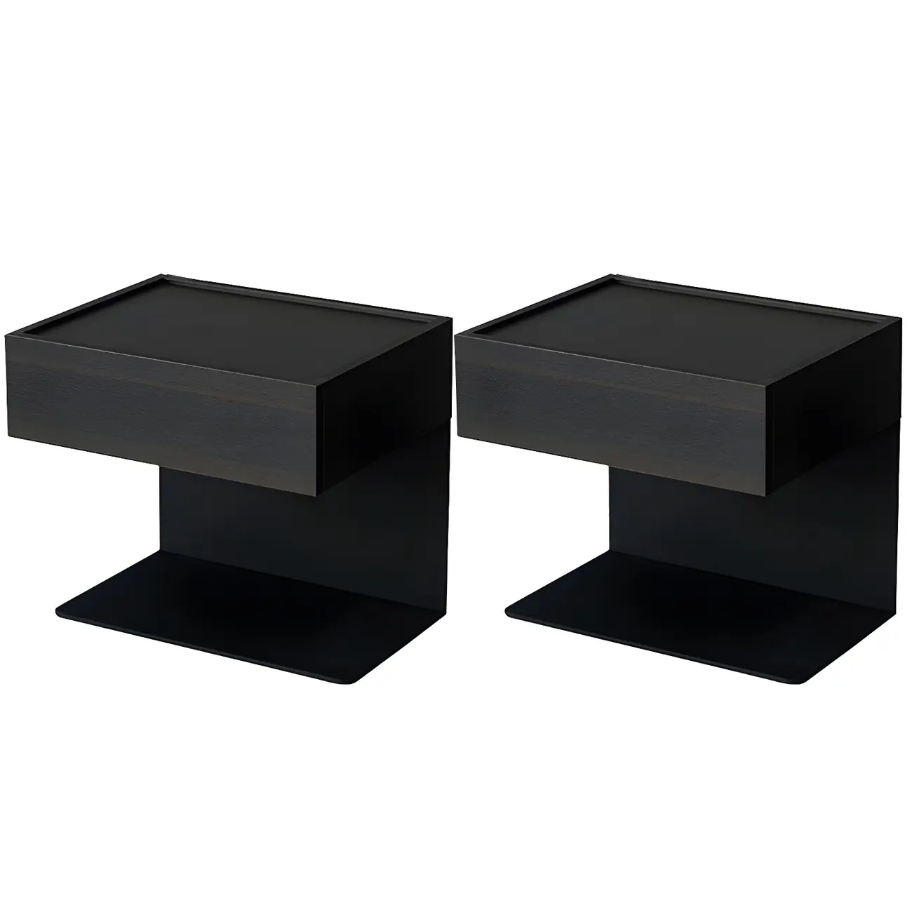 Black Steel Wood C-Shaped Drawer Nightstand with Light Image - 34 | homeyfad