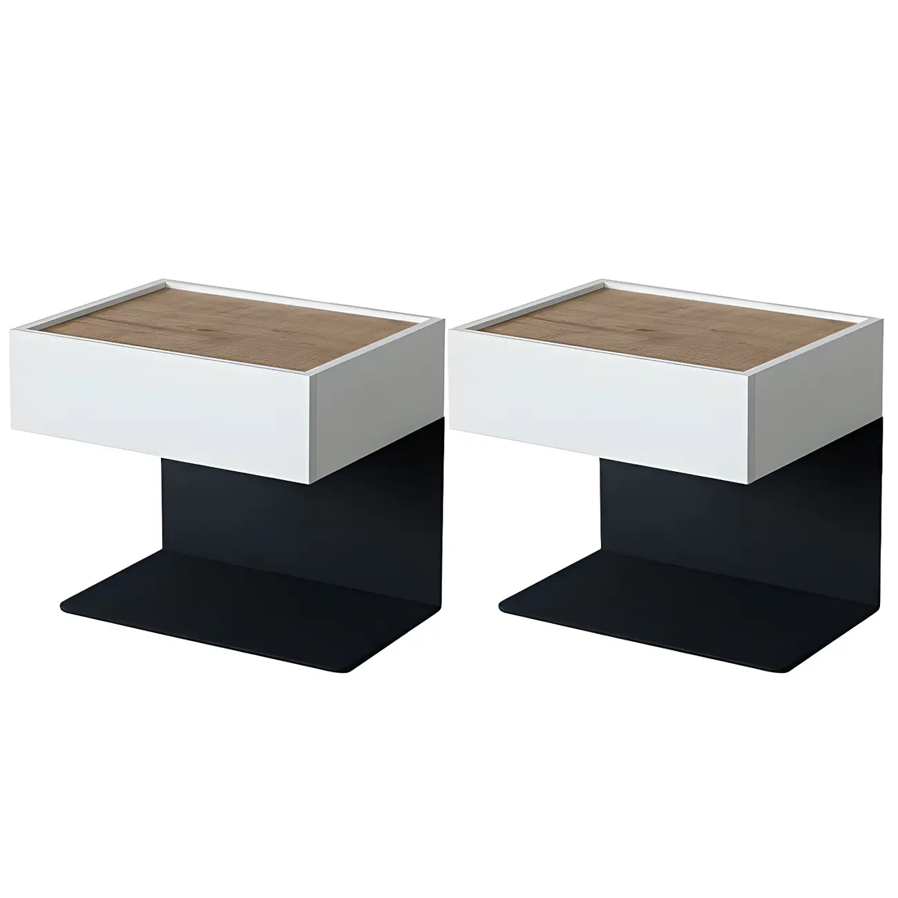 Black Steel Wood C-Shaped Drawer Nightstand with Light Image - 35 | homeyfad