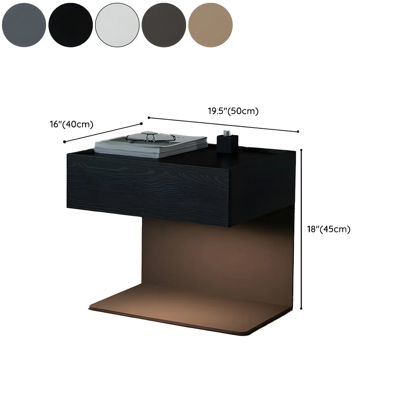 Black Steel Wood C-Shaped Drawer Nightstand with Light Image - 37 | homeyfad