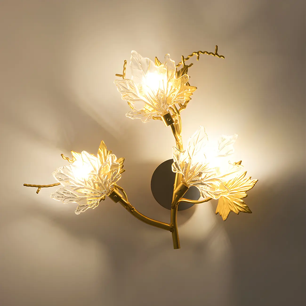 3-Light Vintage Brass LED Wall Sconce with Leaf-Shaped | homeyfad