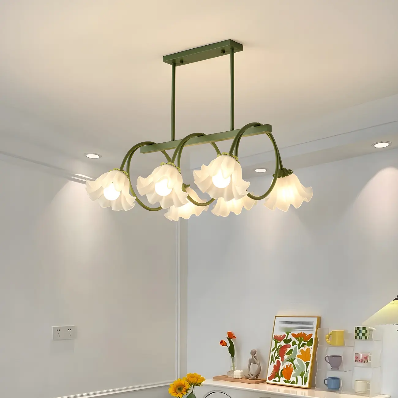 Contemporary Glass Floral Island Pendant Light Image - 5 | homeyfad