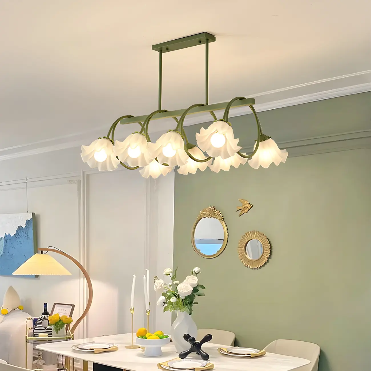 Contemporary Glass Floral Island Pendant Light Image - 16 | homeyfad