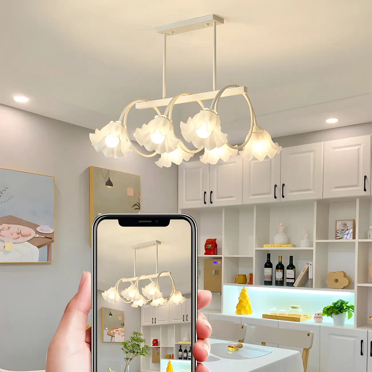 Contemporary Glass Floral Island Pendant Light Image - 17 | homeyfad