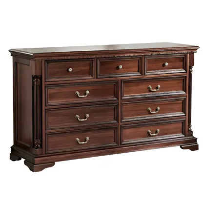 Vintage Brown Walnut Wooden Double Dresser with 9-Drawers Image - 7