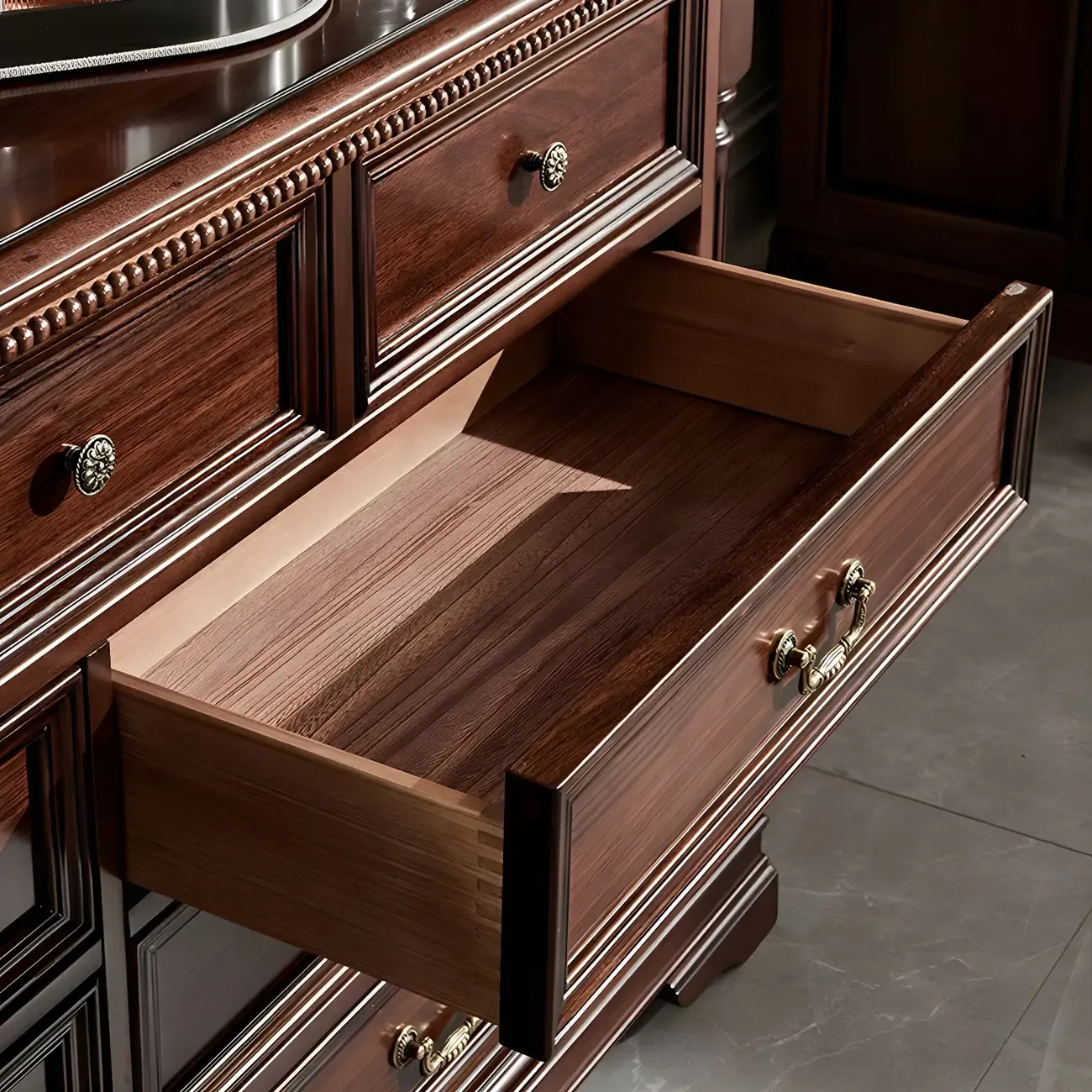 Vintage Brown Walnut Wooden Double Dresser with 9-Drawers Image - 8