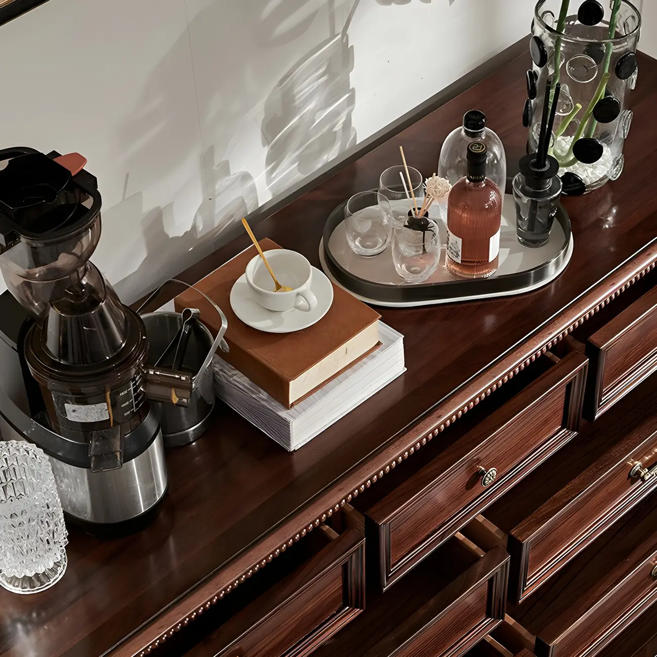 Vintage Brown Walnut Wooden Double Dresser with 9-Drawers Image - 14 | homeyfad