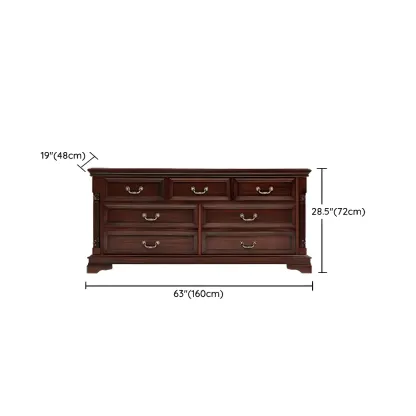 Vintage Brown Walnut Wooden Double Dresser with 9-Drawers #size