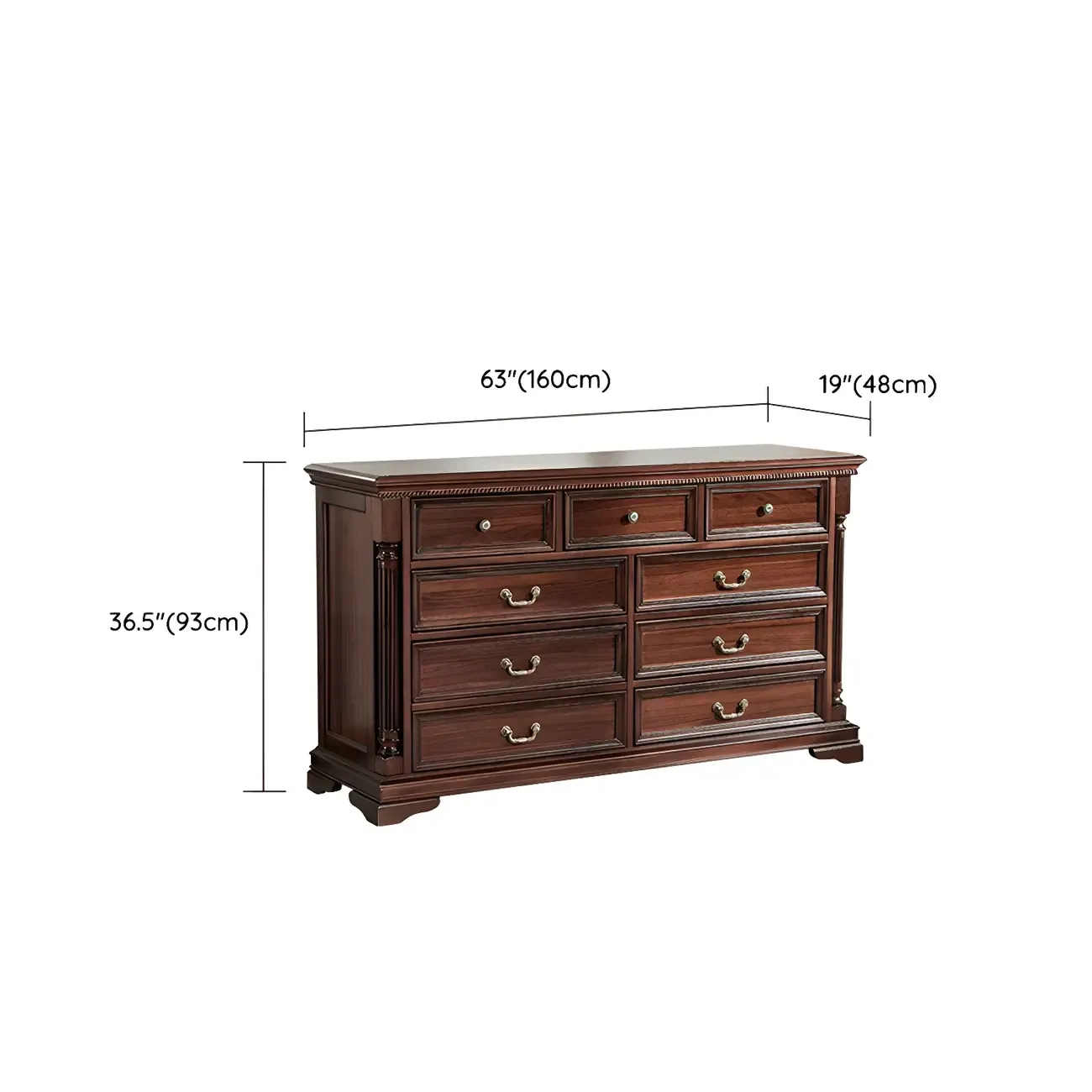 Vintage Brown Walnut Wooden Double Dresser with 9-Drawers Image - 18