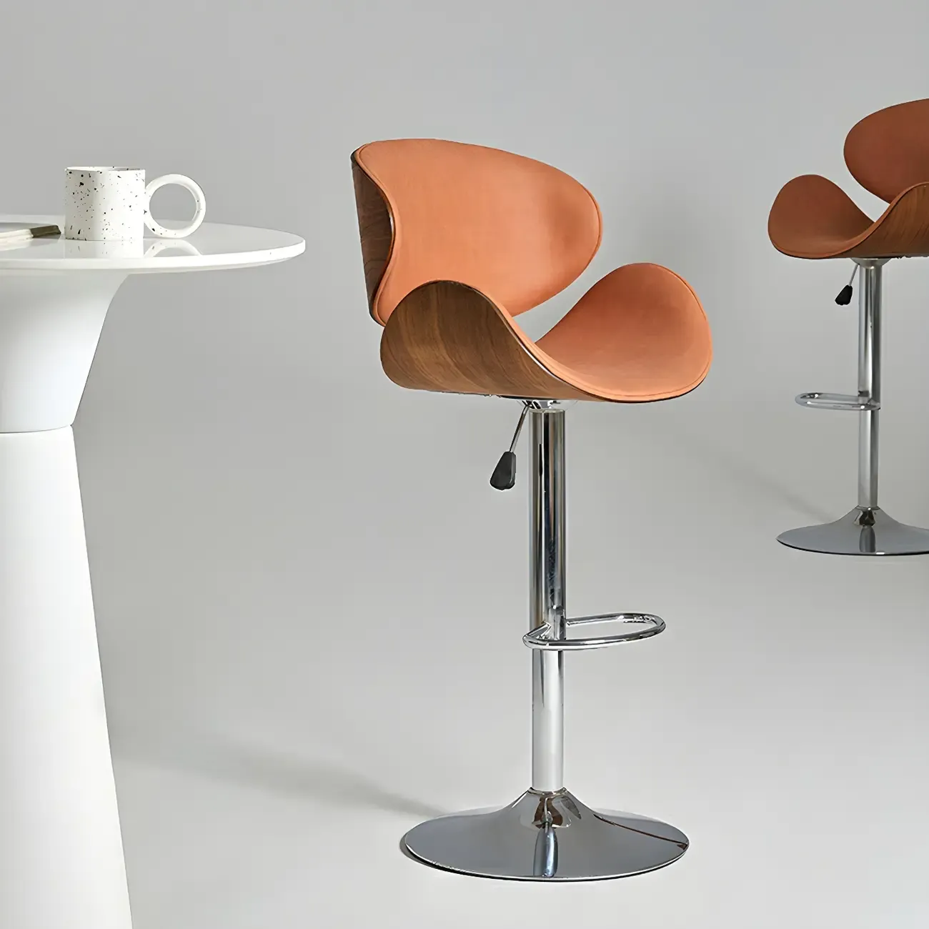 Glam Brown Leather Adjustable Bar Stools with Cushion for Home Image - 3