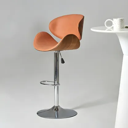 Glam Brown Leather Adjustable Bar Stools with Cushion for Home Image - 4