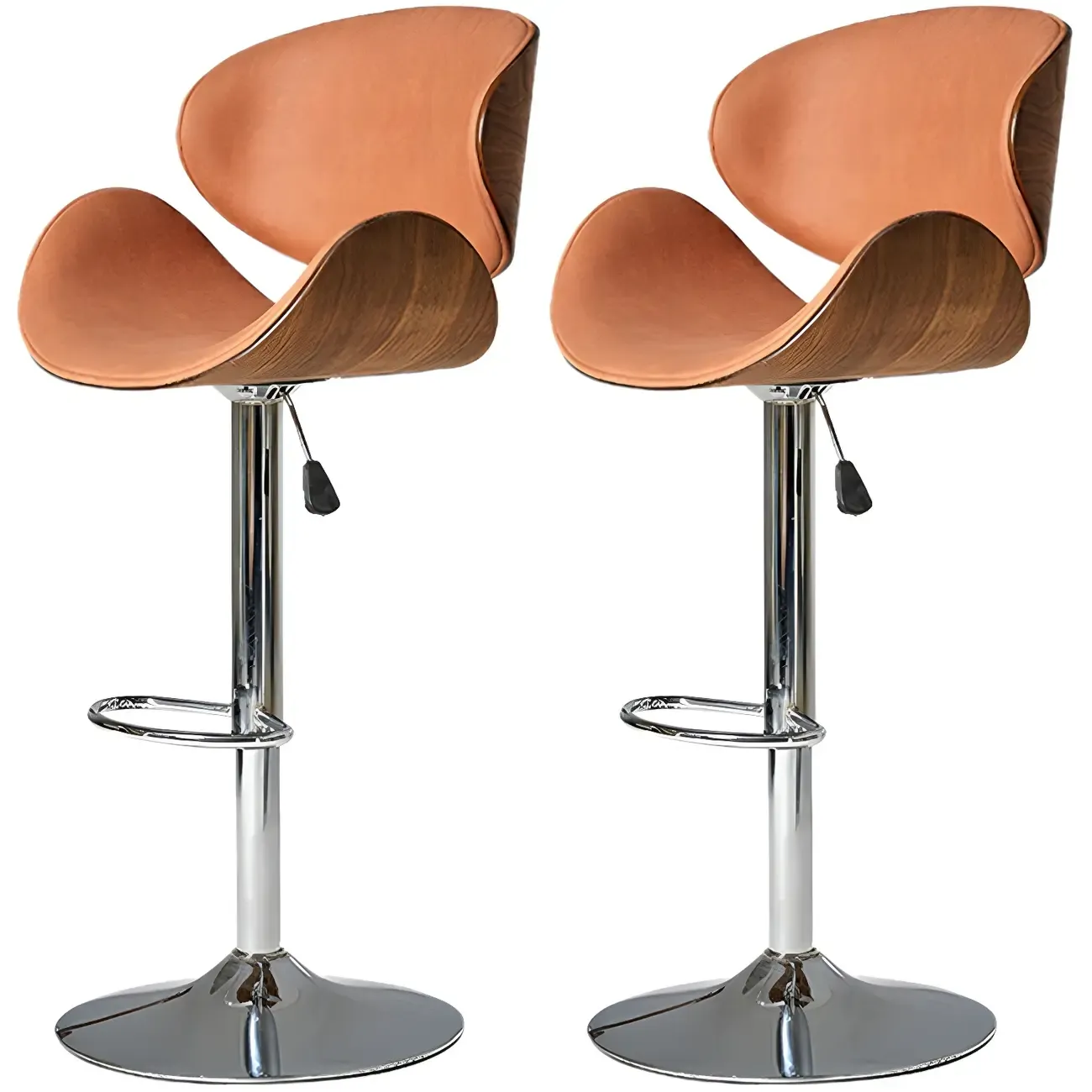 Glam Brown Leather Adjustable Bar Stools with Cushion for Home Image - 5