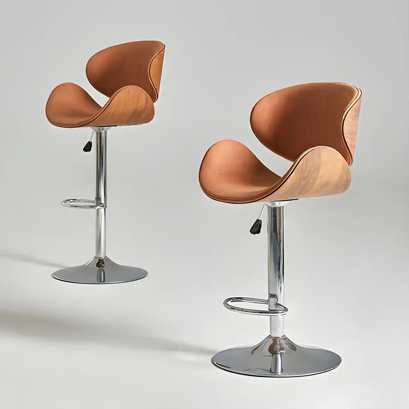 Glam Brown Leather Adjustable Bar Stools with Cushion for Home Image - 6