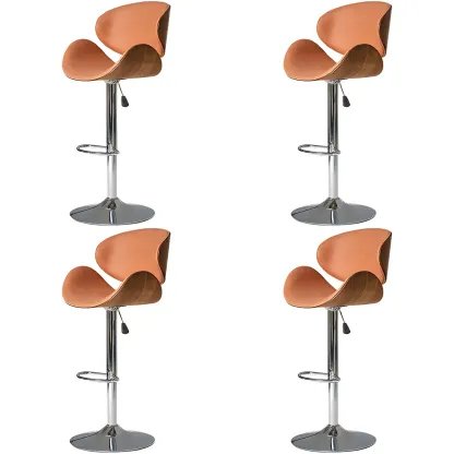 Glam Brown Leather Adjustable Bar Stools with Cushion for Home Image - 7