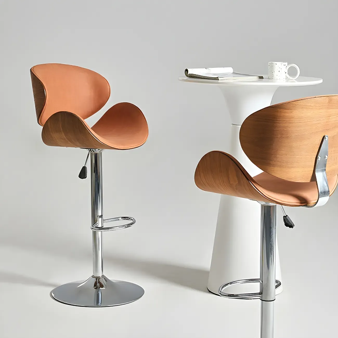 Glam Brown Leather Adjustable Bar Stools with Cushion for Home Image - 1