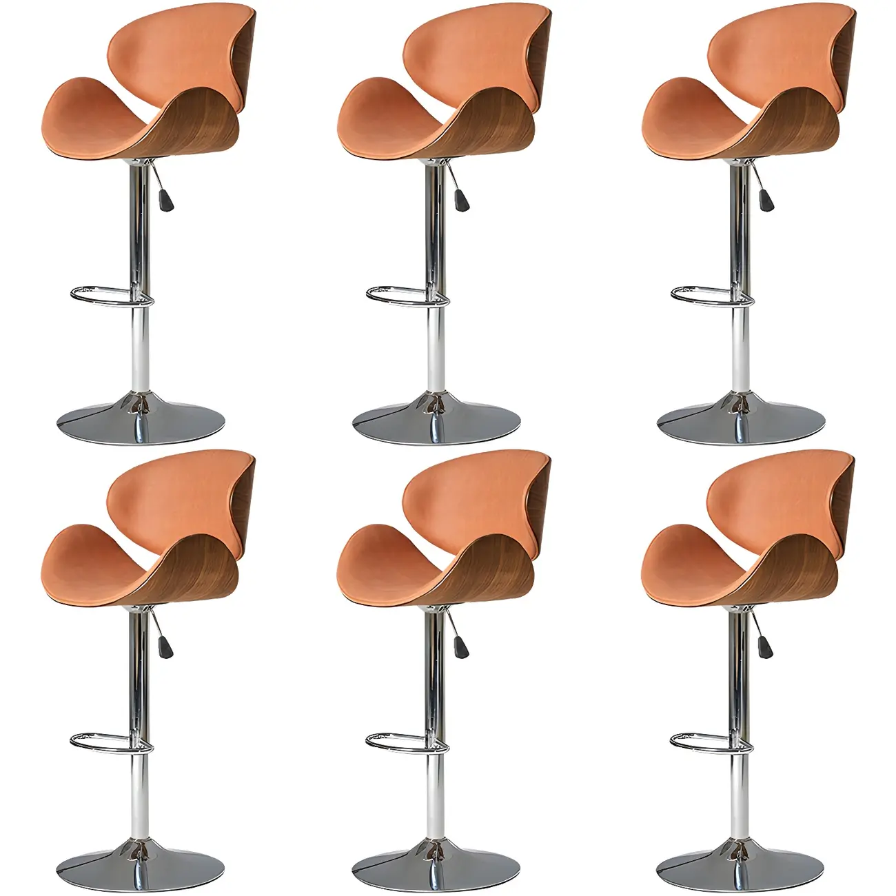 Glam Brown Leather Adjustable Bar Stools with Cushion for Home Image - 8 | homeyfad
